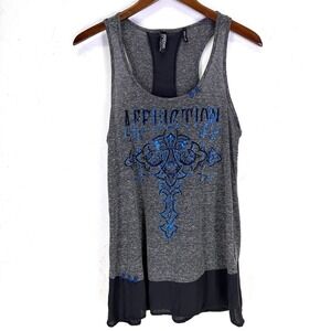 Affliction Woman's Tank Top size S Black Blue Grunge Goth Streetwear Punk Y2K